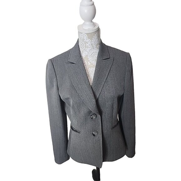 TAHARI Blazer Gray Two-Button Jacket Gray Herringbone Womens 8 - Picture 1 of 8